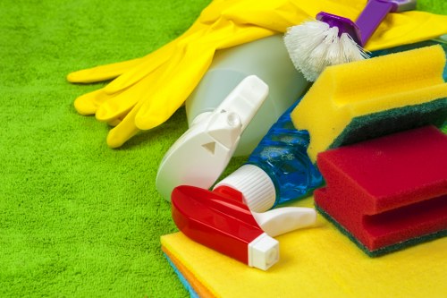 Technician reviewing cleaning solution safety information